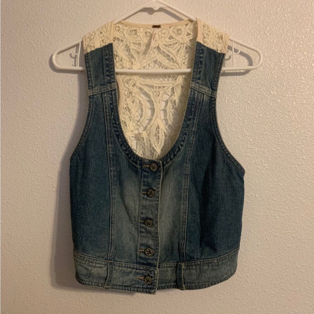 Small Blue Denim and Lace Free People Vest